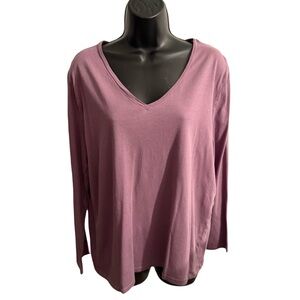 LOFT Women's Dusty Rose Long Sleeve V-Neck Top